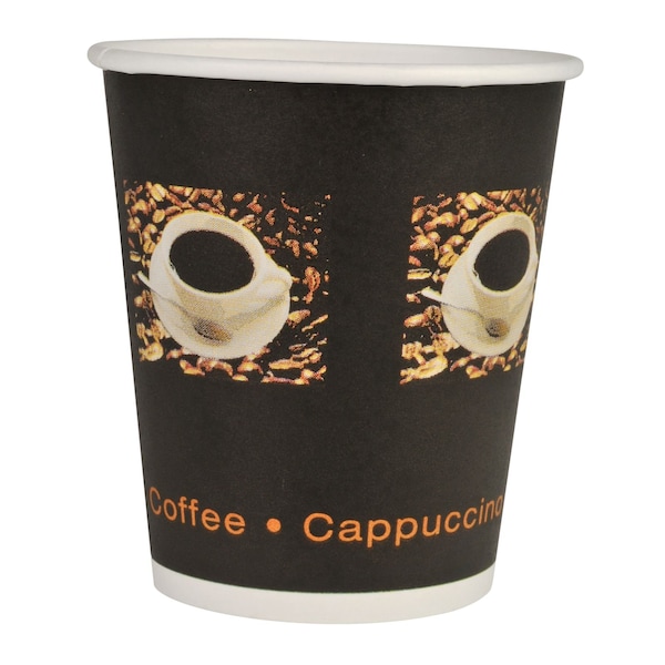 Abena Cups, Hot - For Coffee, 8 Ounce, Coffee Beans & Cup Illustration, 3.5" Height, Black, PE/Paper 131623 - main